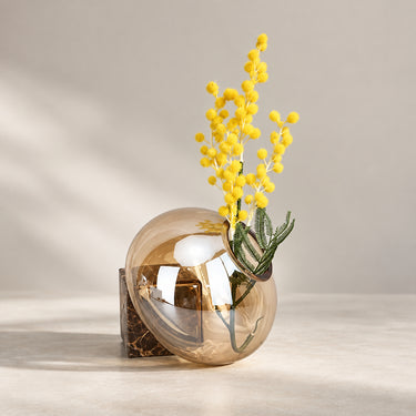 Modern Brown Glass Decorative Vase with Marble Base - product image 1-Stacehill