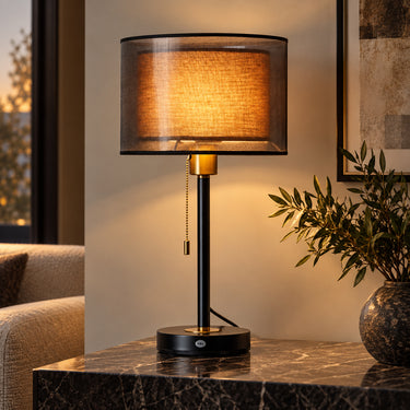 Modern Iron Table Lamp with Fabric Shade for Bedroom and Living Room - product image 1-Stacehill