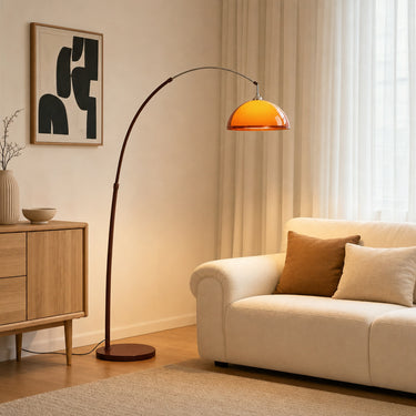 Modern Adjustable Arc Floor Lamp with Walnut Finish Amber Shade for Living Room - product image 1