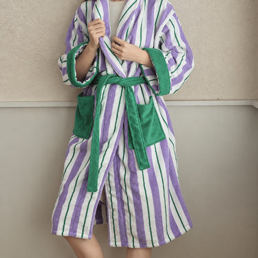 100% Organic Cotton Geometric Striped Bathrobe with Jacquard Weave - product image 4-Stacehill