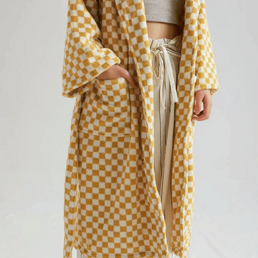 100% Organic Cotton Plaid Bathrobe with Yarn-Dyed Jacquard Weave - product image 2-Stacehill