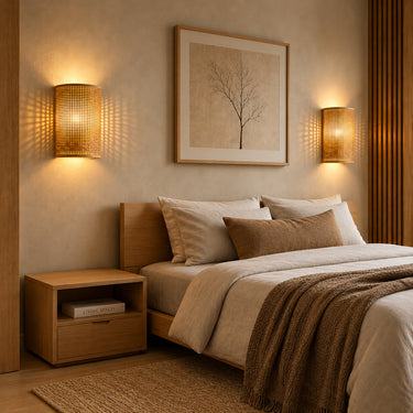 Japanese-Inspired Bamboo and Wicker Wall Lamp with LED Light - product image 1-Stacehill