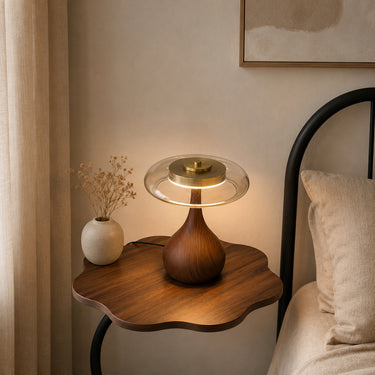 Japanese-Inspired Bamboo and Wood Table Lamp with Stained Glass Shade - product image 4-Stacehill