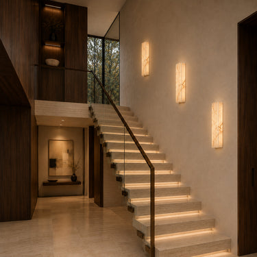 Marble and Copper Cylinder Wall Lamp with Warm LED Light - product image 2-Stacehill