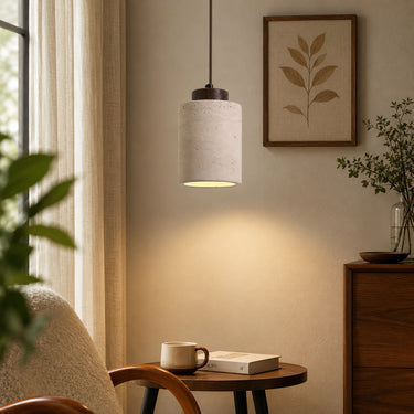 Minimalist Travertine Stone Pendant Lamp with Wood Accent - product image 3-Stacehill