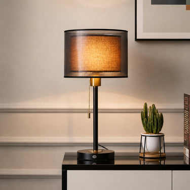 Modern Iron Table Lamp with Fabric Shade for Bedroom and Living Room - product image 2-Stacehill