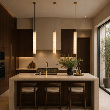 Modern Marble and Metal Cylinder Pendant Light - product image 3-Stacehill