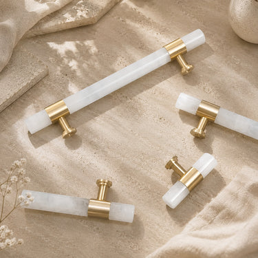 Modern Natural Stone and Brass T-Bar Cabinet Handle and Knob - product image 3-Stacehill
