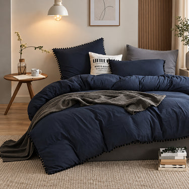 Modern Pompom Trim Quilt Cover Set with Matching Pillowcases - product image 3-Stacehill