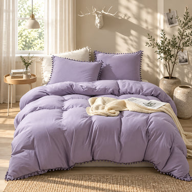 Modern Pompom Trim Quilt Cover Set with Matching Pillowcases - product image 4-Stacehill