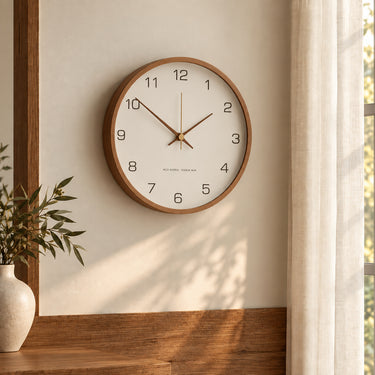 Modern Round Wooden Wall Clock with Quiet Quartz Movement - product image 2-Stacehill