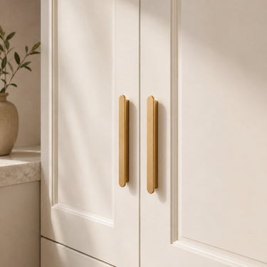 Modern Solid Brass Straight Bar Cabinet Handle with Circular Ends - product image 2-Stacehill
