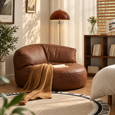 Retro Lychee Grain Faux Leather Bean Bag Sofa Cover Set with Ottoman Cover - product image 3-Stacehill