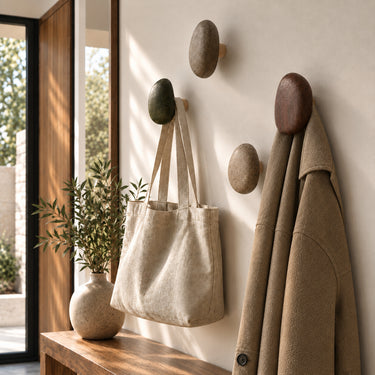 Wood and Stone Entryway Wall Hooks – 4 Piece Set - product image 3-Stacehill