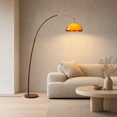 Modern Adjustable Arc Floor Lamp with Walnut Finish Amber Shade for Living Room - product image 4